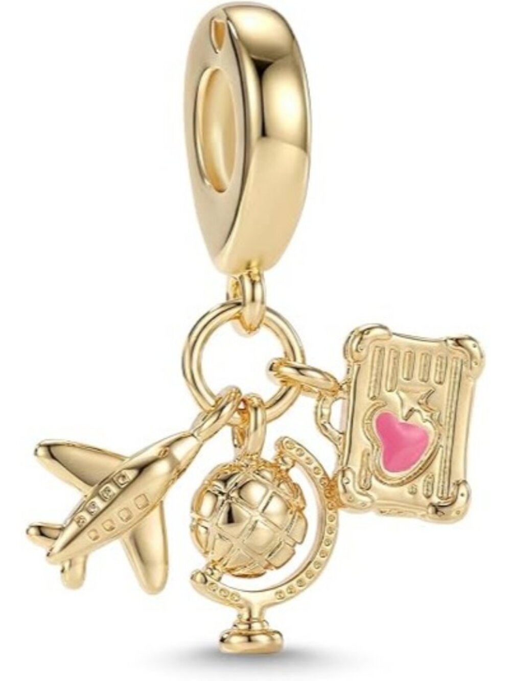 Airplane Globe With Suitcase Charm Gold Charm 925 Silver Charms For Bracelets